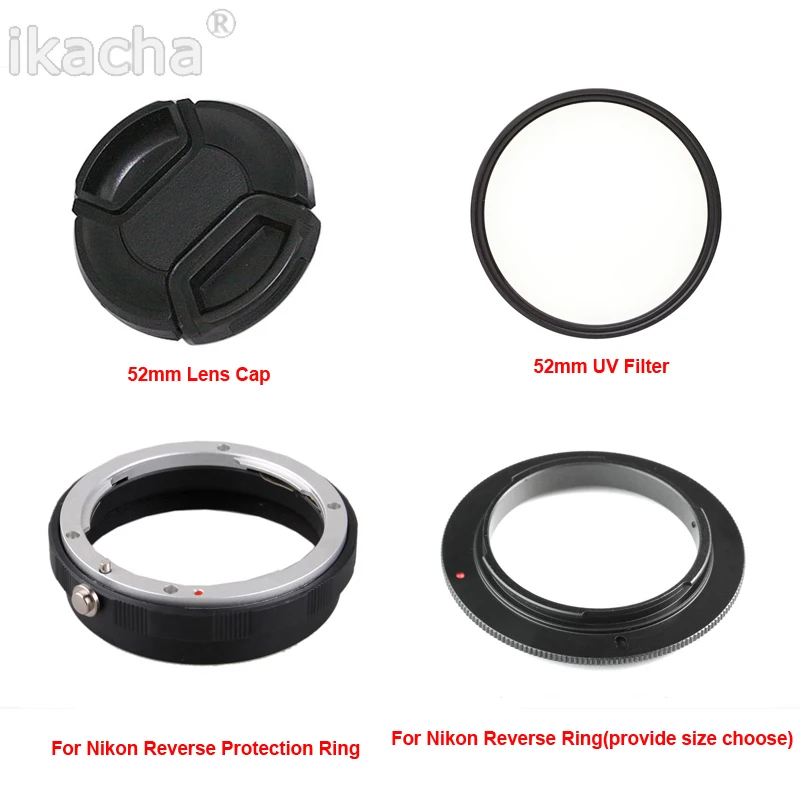 New 4 In1 Reverse Protection Camera Macro Lens Adapter Set For Nikon d90 d3100 d3200 d3300 d5100 d5200 d5300 Lens 52mm UV Filter