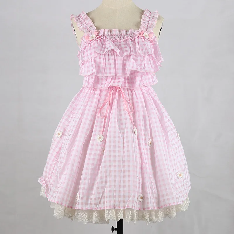 

Free Rushed New Shipping 2019 Japanese Grid Is Pure And Fresh Sweet Pink Dress Lolita Bowknot Recreational Skirt Joker