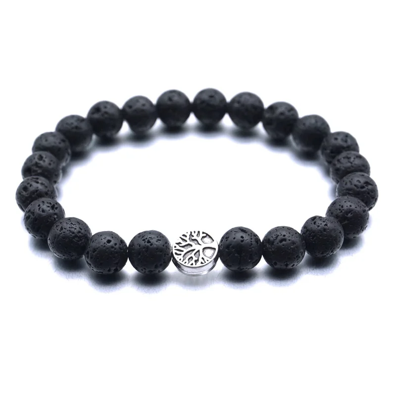 Cheap Tree of Life 8mm Black Lava Stone Beads DIY Aromatherapy Essential Oil Diffuser Bracelet Yoga Strand Jewelry