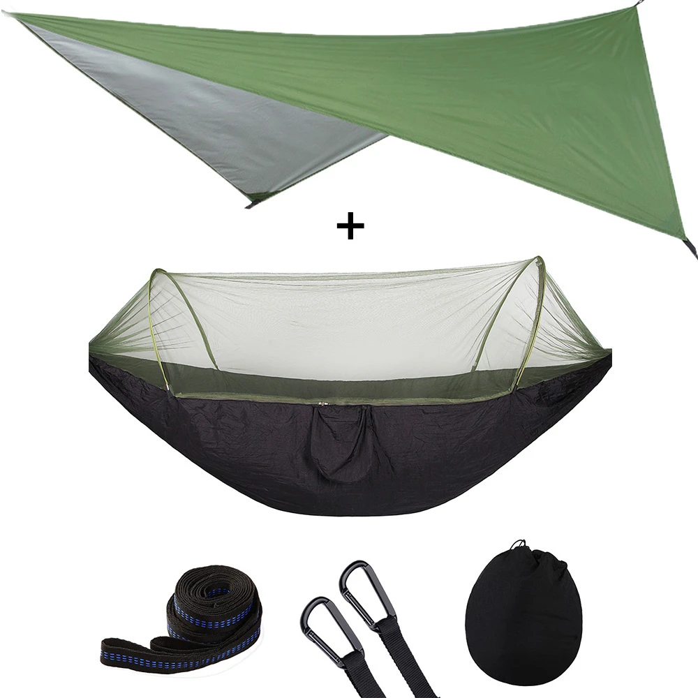 Переносная противомоскитная сетка гамак палатка быстро открывается с водонепроницаемым навесом комплект гамак всплывающее Hamak качели открытый подвесной стул - Цвет: black green awning