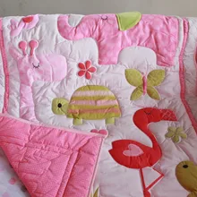 Розовый Sarafi Животные в горошек для маленьких девочек детскую кроватку постельные принадлежности кроватка комплект набор аппликация 3D Стёганое одеяло Бамперы для автомобиля Простыни юбка одеяло