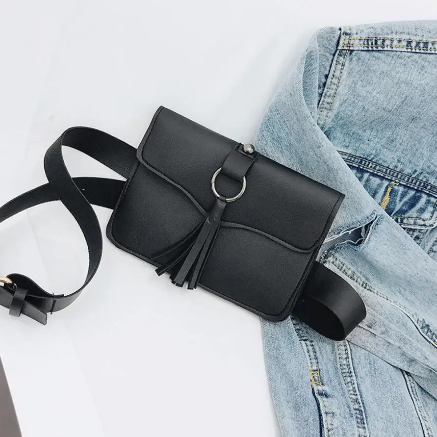 Поясная Сумка для женщин, кошелек для женщин, 2018, сумка для телефона из искусственной кожи, модная, однотонная, с застежкой, с кисточками