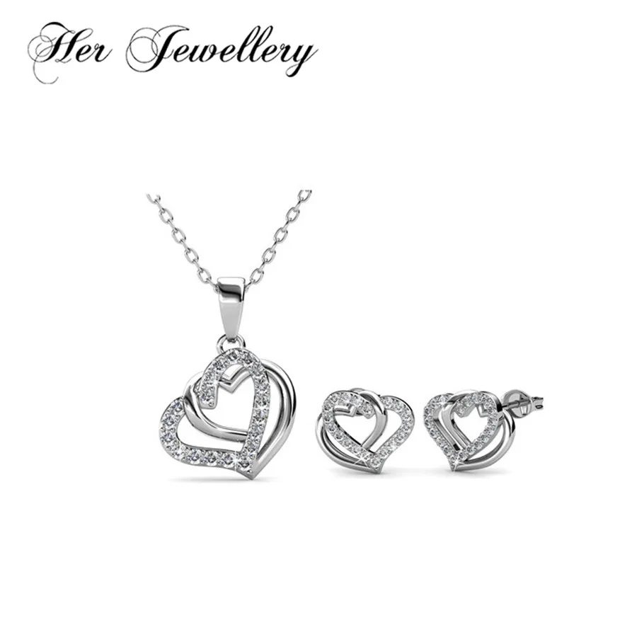 

Her Jewellery Trendy 2 Heart jewelry set Engagement Gift jewellery set Made with crystals from Swarovski HS150