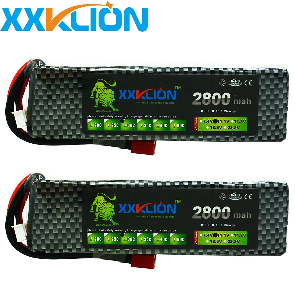 

2PCS XXKLION RC Lipo Battery 11.1v 3S 2800mAh 25C 30C 35C For RC Aircraft Drones Car Quadcopter Airplane Li-polymer Batteria