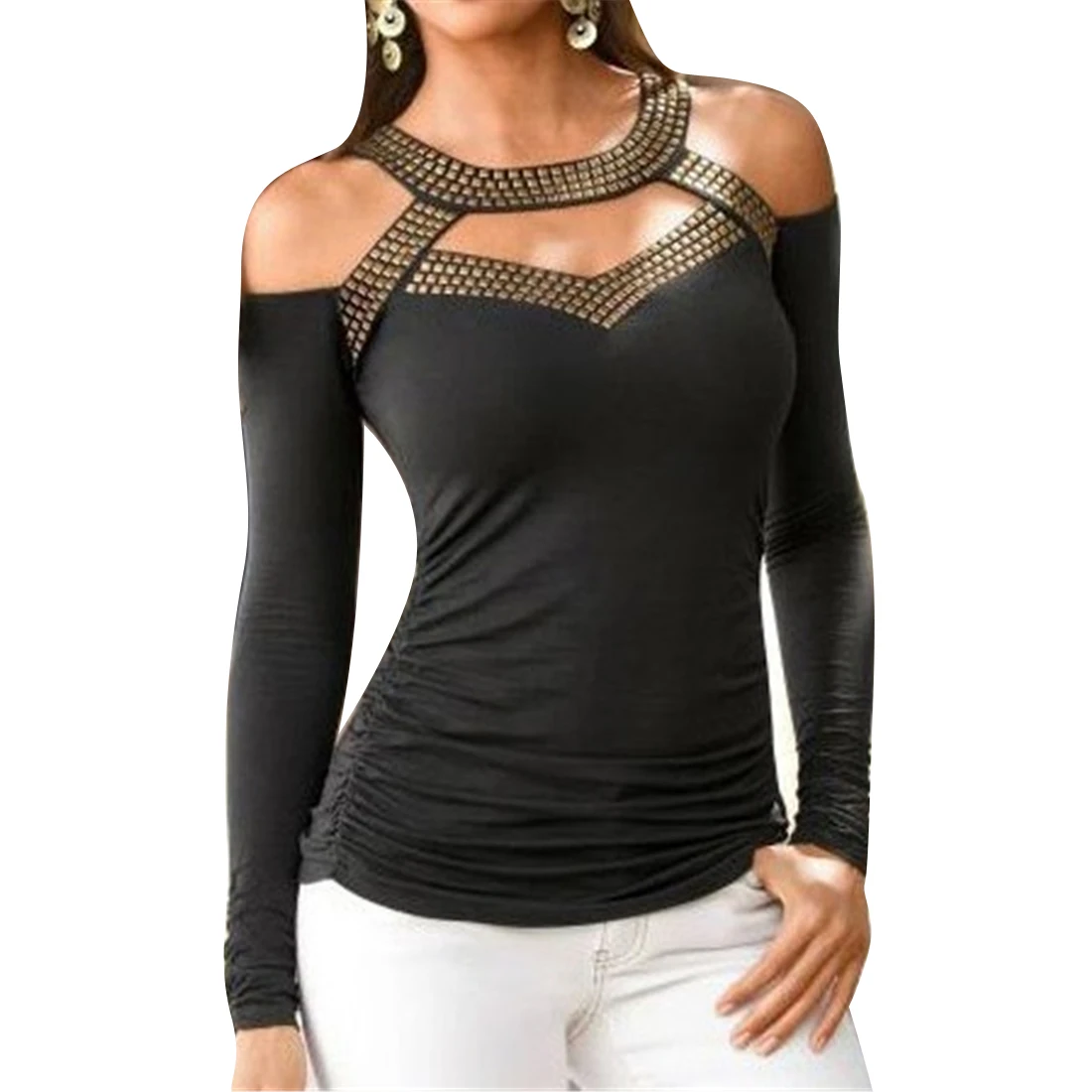 S M L Black,Lips Print,Lot of Rhinestones,Stretchy Tank Top
