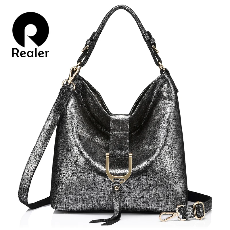 REALER brand genuine leather messenger bag women&#39;s shoulder bags female handbags hobo large ...