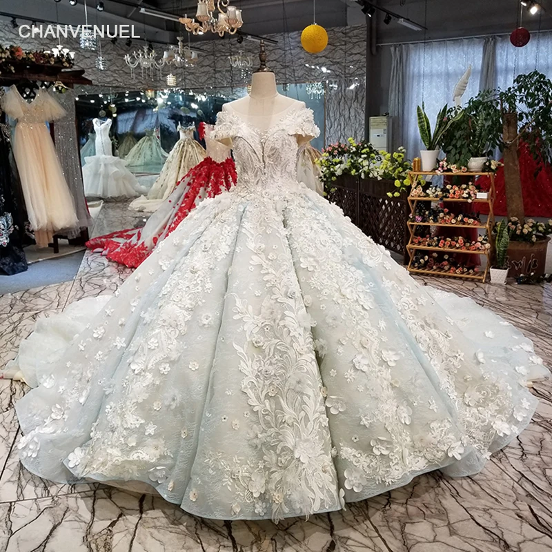 

LS05000 puffy pleat ball gown evening dress o-neck lace up see-through back formal party dress with long train 2018 new design