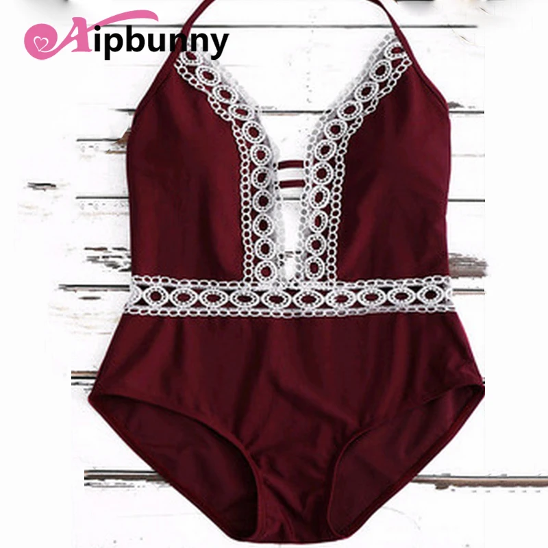

Sexy Plunging Lace Push Up High Cut Trikini Bathing Swim Suit Beachwear Women Swimwear 2018 One Piece Monokini Bikini