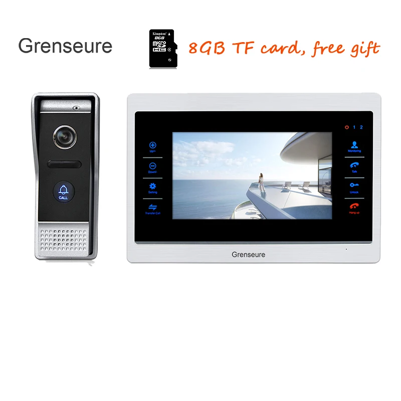 

Free Shipping 720P AHD HD 7" Color Screen Video Intercom Door Phone Unlock System Record Monitor + Night Vision Doorbell Camera