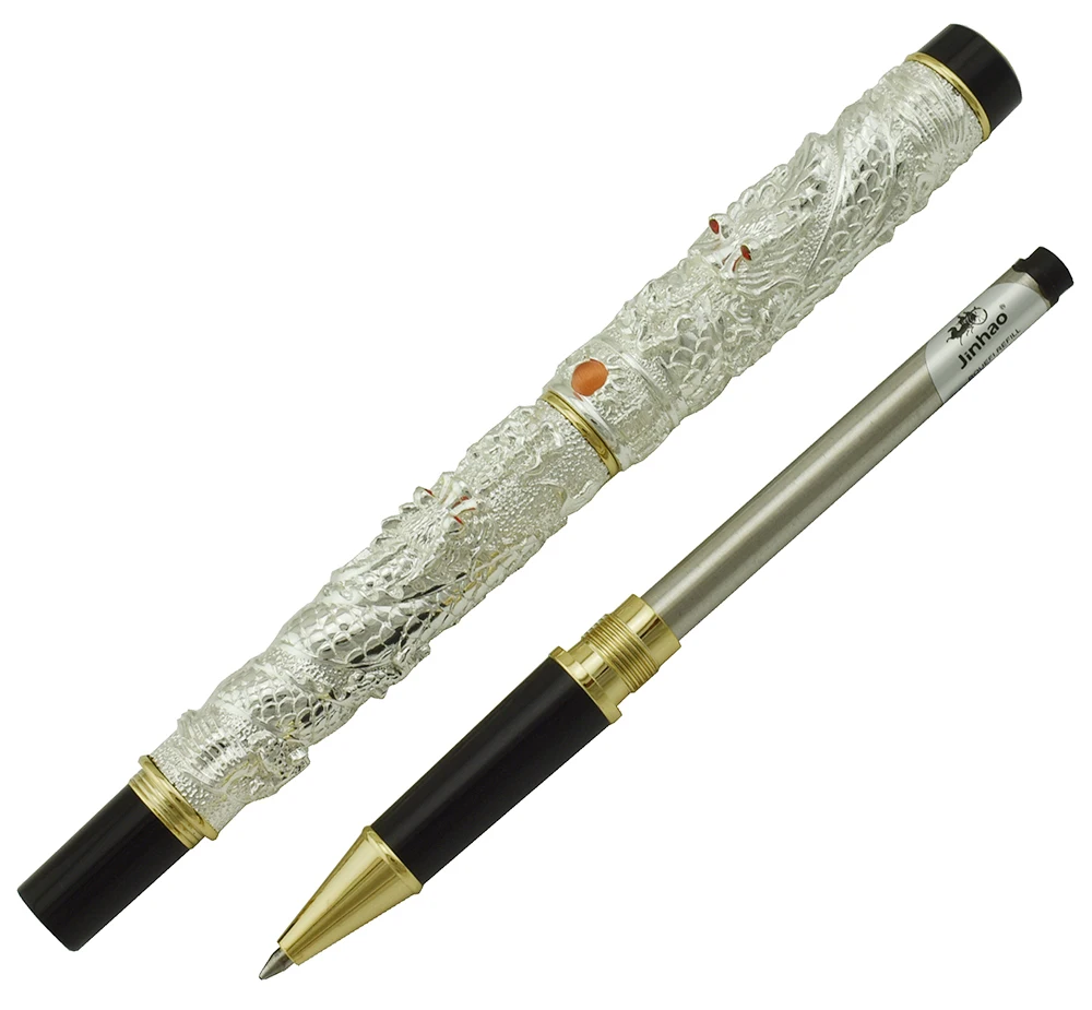 Винтажная Роскошная Шариковая ручка Jinhao серебряная маленькая двойная