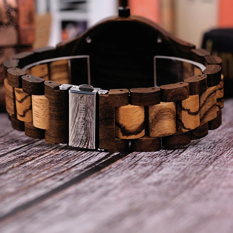 BOBO BIRD Q09 Mens Wooden Watch Simple Quartz Watches Zebrawood and Ebony Optional Free Shipping