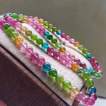 

Certificate Natural Rainbow Colroful Tourmaline Crystal Rare Bracelet Round Beads 7mm From Brazil Necklace AAAAAA