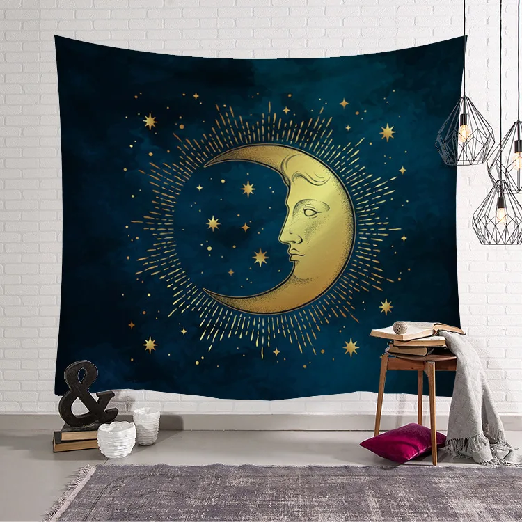 Golden Moon Sun Tapestry Fabric Decor Blanket Yoga Sleeping Mat Large150x130cm Beach Towel Carpet Psychedelic tapestry Wall Rug