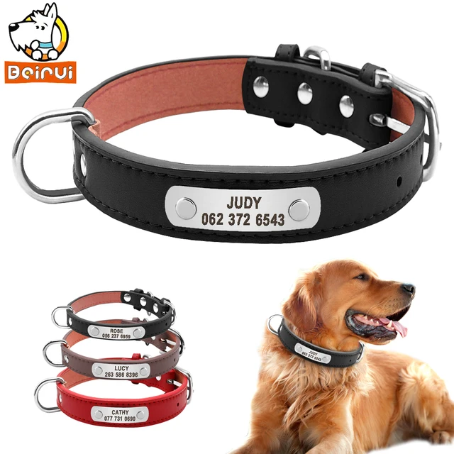PU Leather Dog Collar Durable Padded Personalized Pet ID Collars