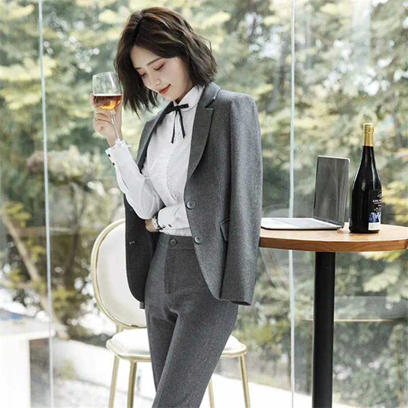 Work Fashion Pant Suits 2 Piece Set for Women singel Breasted solid color Blazer Jacket&Trouser Office Lady Suit Feminino 2019