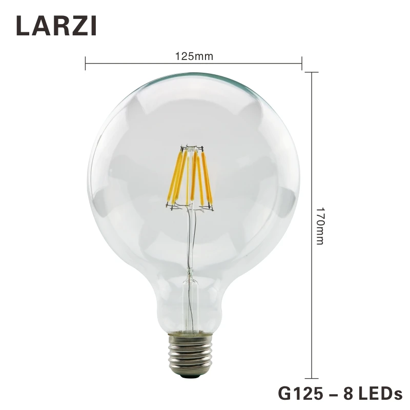 LARZI светодиодный Эдисон лампы E27 G80 G95 G125 светодиодный 220V светодиодный лампы накаливания светильник 220V 2W 4W 6W 8W Античная Ретро Винтаж Стекло лампа - Испускаемый цвет: G125 E27