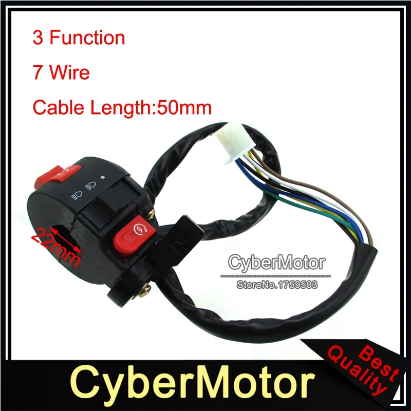 3 Function 7 Wire Handle Kill Start Light Choke Switch For 50cc 70cc 90cc 110cc 125cc ATV Quad Taotao Sunl Roketa Kazuma photo