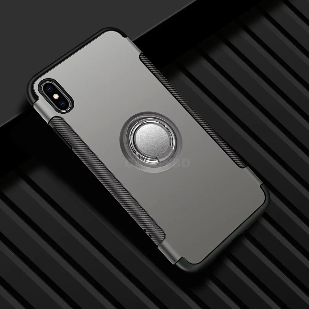 Противоударный бронированный чехол-подставка для iphone Xs Max 6 6s 7 Plus 5S с кольцо-держатель на палец чехол s для iphone 7 8 X Plus SE Phone - Цвет: Grey