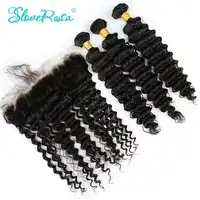 Deep Wave มนุษย์ผมปิดด้านหน้าฟรี 100% บราซิล Remy Human Hair 3 Bundle หน้าผากลูกไม้ slove Rosa
