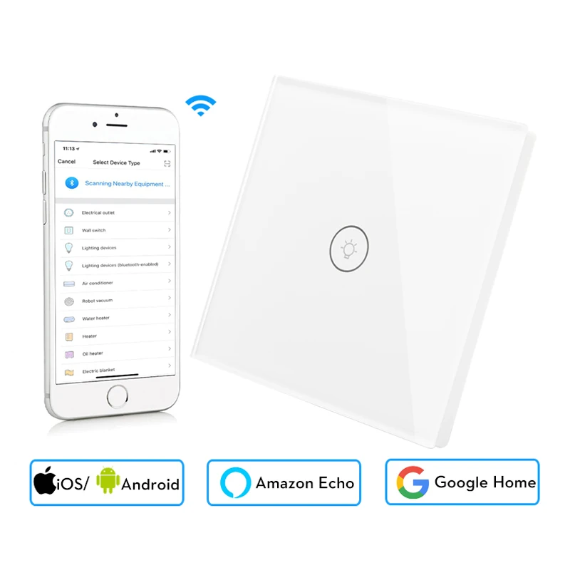 Wifi умный настенный сенсорный выключатель стеклянная панель мобильное приложение пульт дистанционного управления без концентратора требуется работа с Amazon Alexa Google Home US EU UK - Цвет: EU Type 1 Gang White