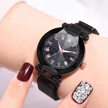 

Women Magnet Buckle Quartz Watch Starry Sky Dial with Magnetic Buckle Alloy Mesh Band LL@17