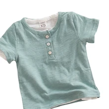 Children pure color cotton short sleeve T-shirt Infants in the summer the new south boy girl Button T-shirt candy colors