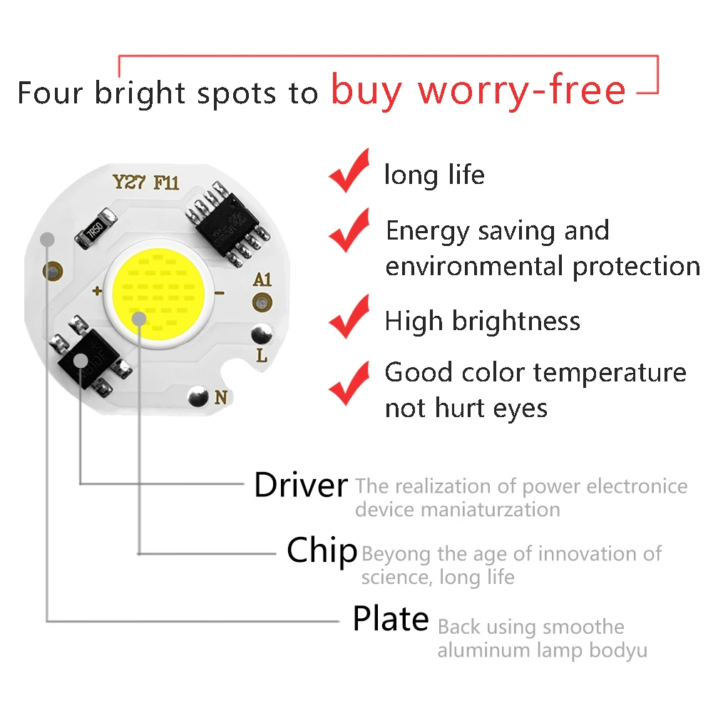 5pcs COB LED 램프 칩 Y32 Y27 3W 5W 7W 9W 12W 220V 230V 스마트 IC 드라이버 없음 앰플 LED 전구 홍수 빛 스포트라이트 Diy 조명