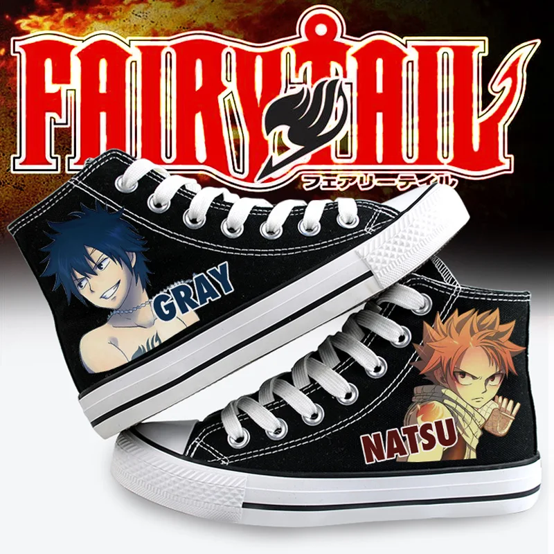 The Fairy Tail Shoes Woman Cosplay Anime Natsu Gray Women Sneakers High Top Canvas Shoes Off White Graffiti Casual Men Shoes