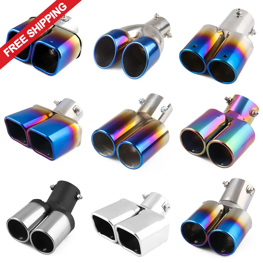 

Car Auto Round Exhaust Muffler Tip Stainless Steel Exhause 1 to 2 Dual Pipe Chrome Trim Modified Car Rear Tail Throat Liner