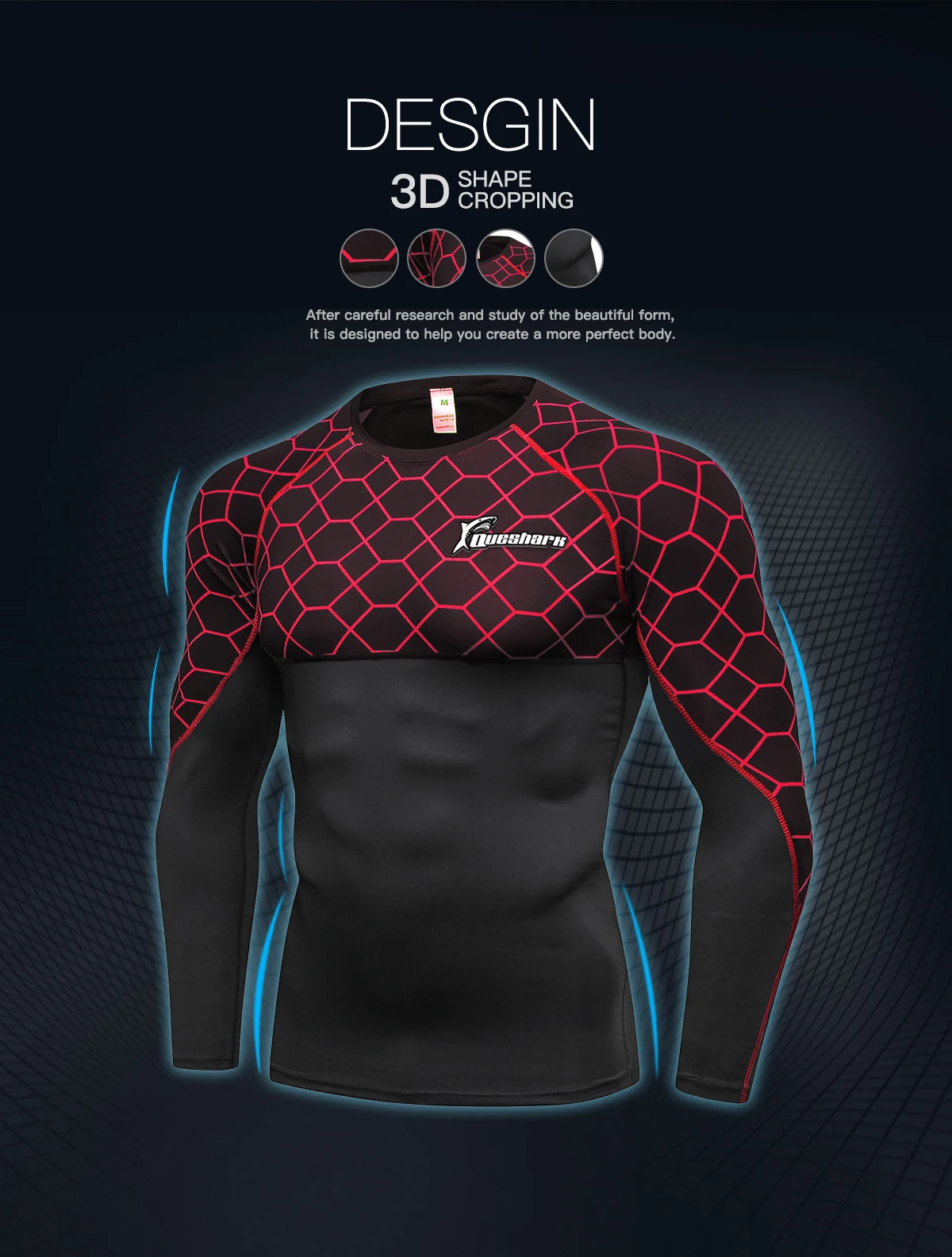Queshark, Мужская компрессионная рубашка для фитнеса, для тренировок, бодибилдинга, рубашки с длинным рукавом, для кроссфита, дышащая, для тренировок, для бега, топы, футболки