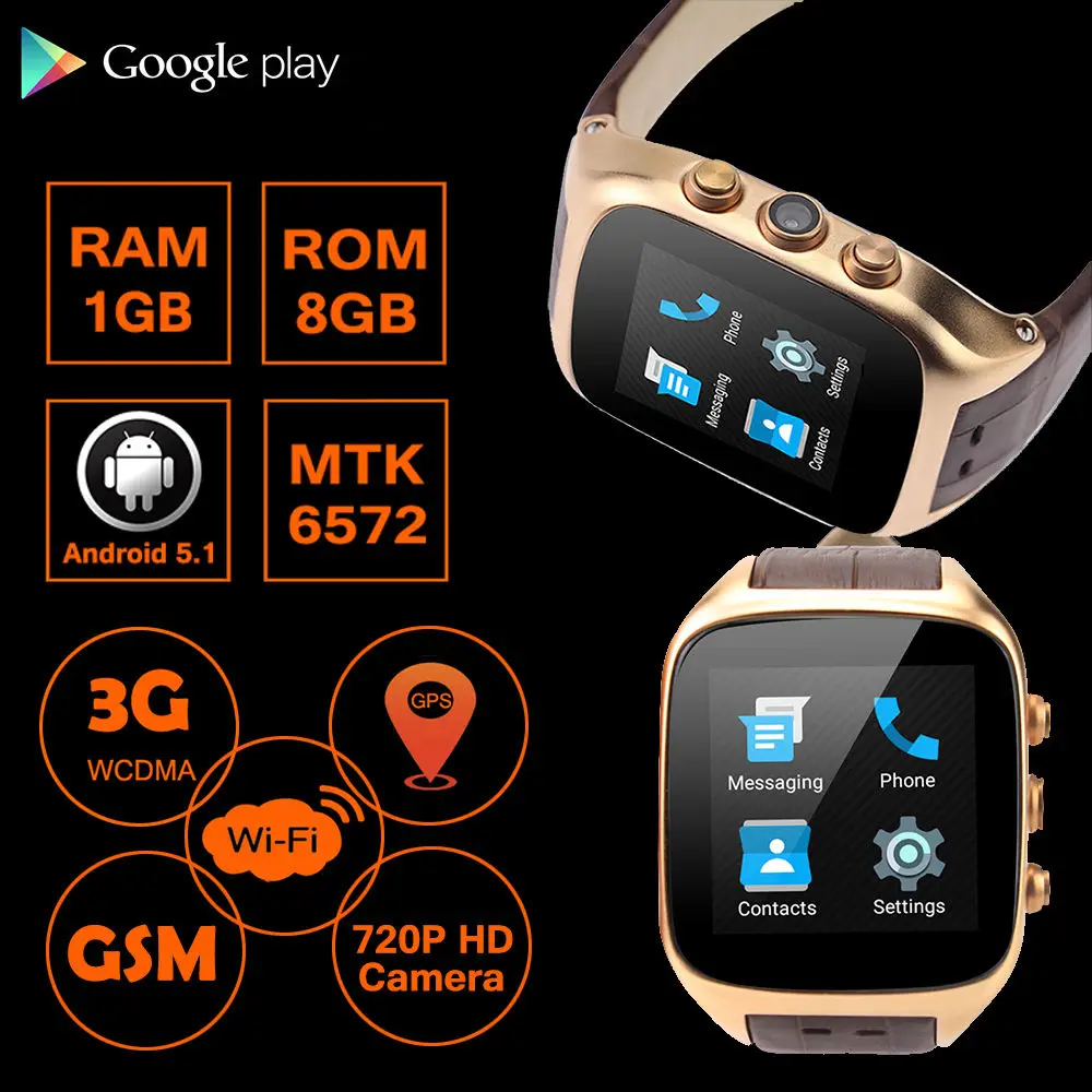 X01S 3G Smart Watch Android Phone Reloj Mapamund 1GB + 8GB Dual Core IPS Camera WCDMA Bluetooth Google GPS Wifi Alarm Play Store