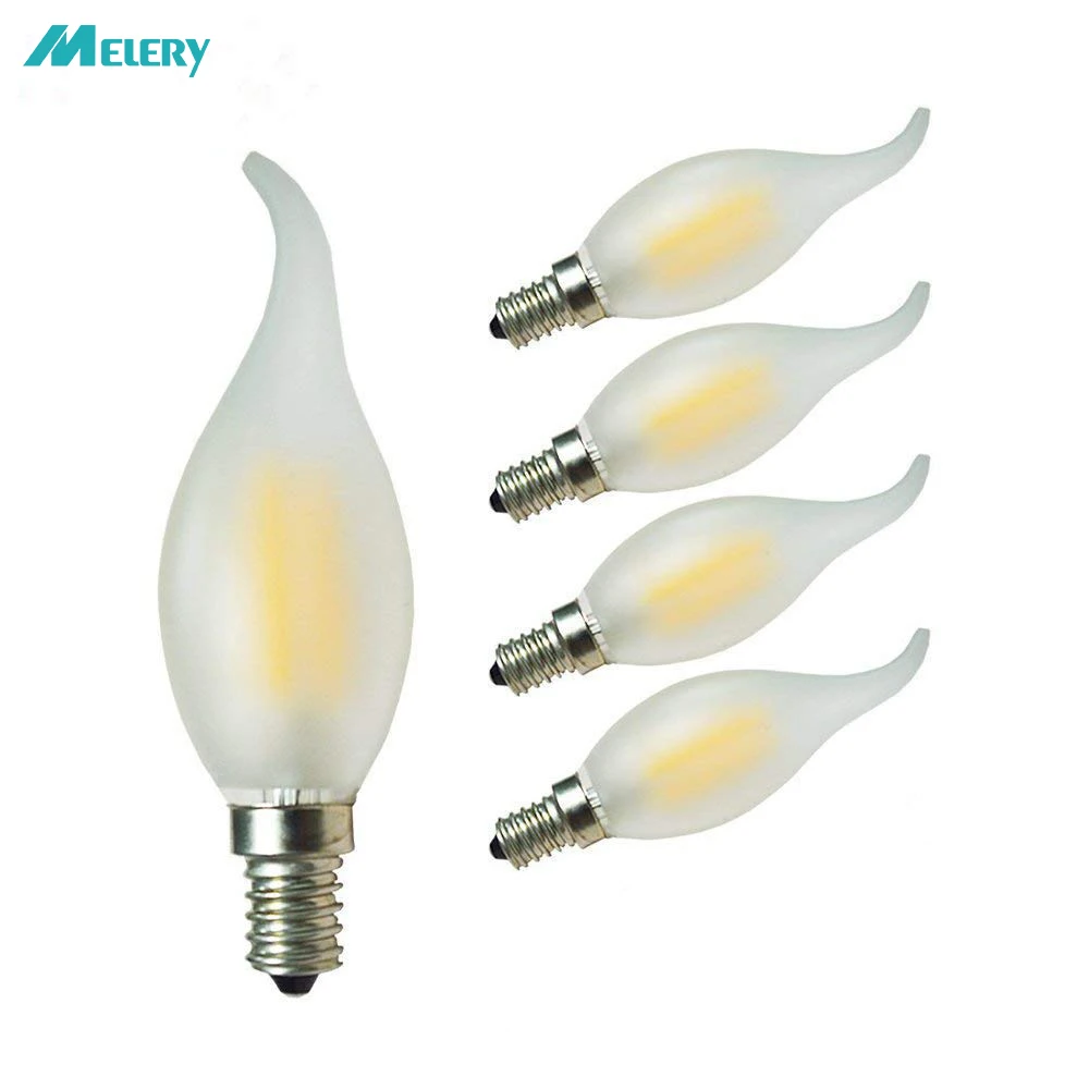 Светодиодный светильник-канделябр, 4 Вт, E14, 3000 K, теплый белый матовый светильник с нитью накаливания, 40 Вт, Сменные лампы, 400лм, антикварная лампа в форме свечи, 5 шт. в упаковке