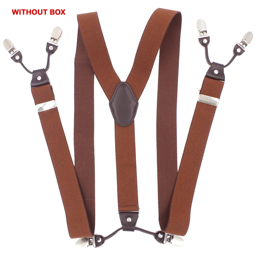 Man's Suspenders Leather 6 clips Braces Male Vintage Casual Suspensorio Tirantes Trousers Strap Father/Husband's Gift 3.5*120cm - Color: Clear