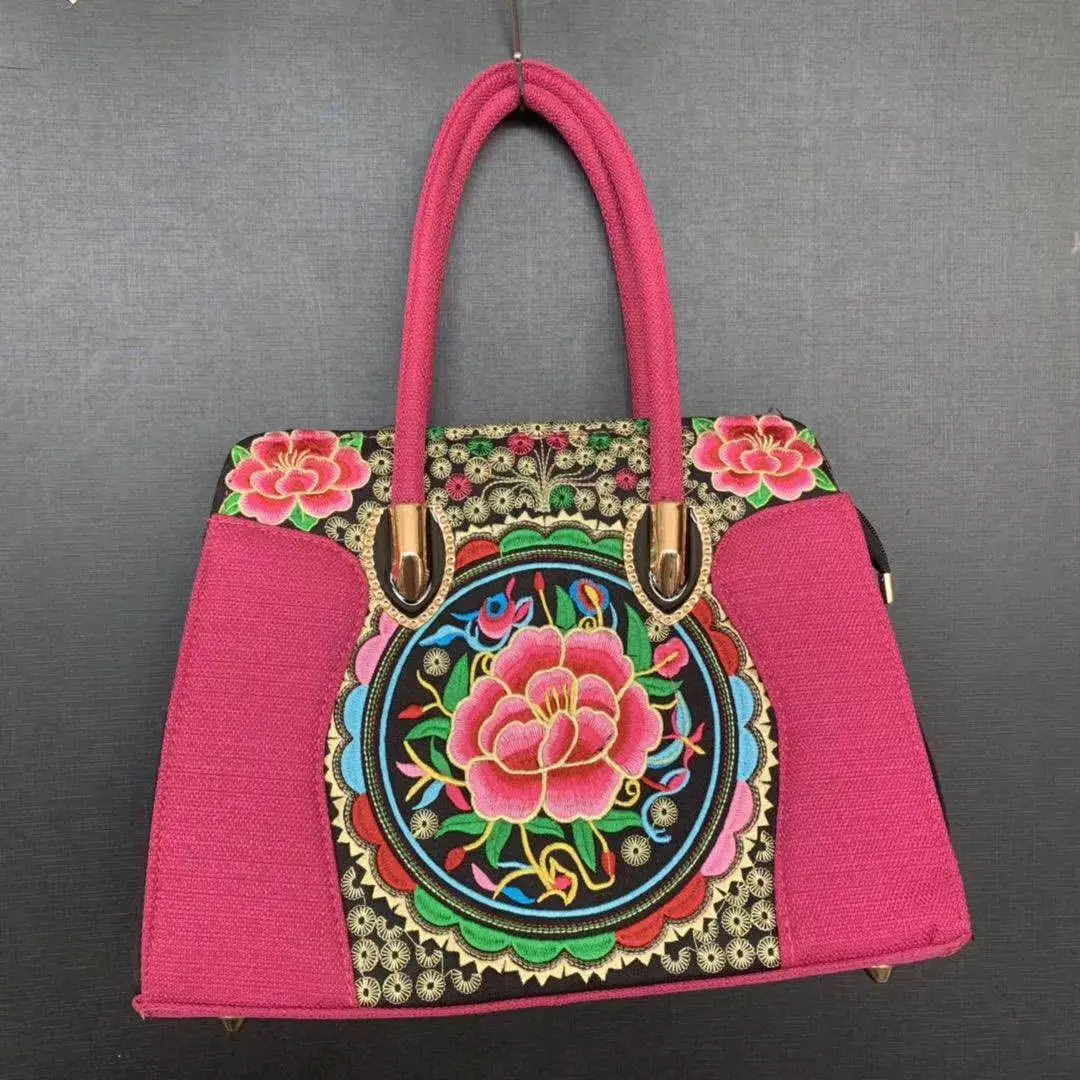 Rose pattern random Винтажные женские сумки с вышивкой, холщовые сумки с цветочной вышивкой, пляжные дорожные сумки через плечо, женские сумки - Цвет: Rose pattern random