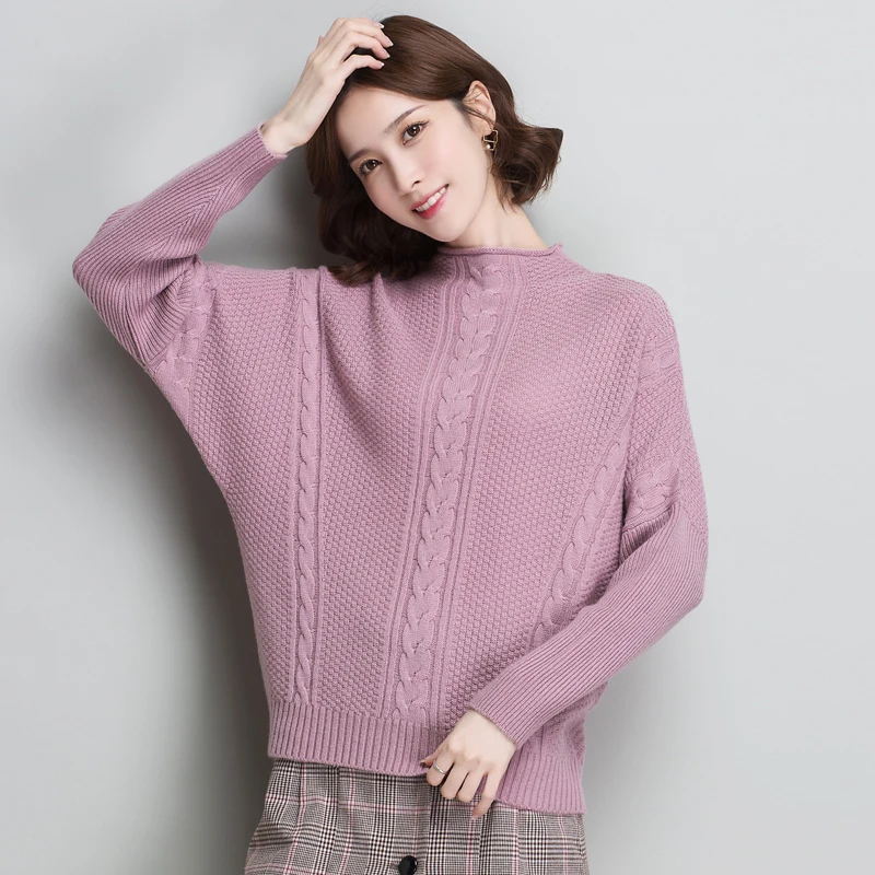 Best Price 5 Colors 3XL Brand Women's Short Sweater 2019 Autumn Winter New Solid Color Wool-blend Sweater Bat-sleeve Bottoming Pullovers