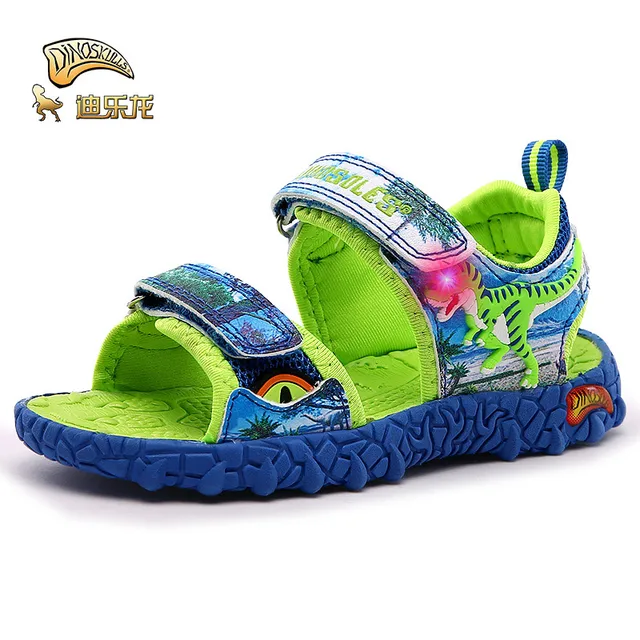 DINOSKULLS Dinosaur Sandals Boys LED Light Soft Shoes Children's Summer