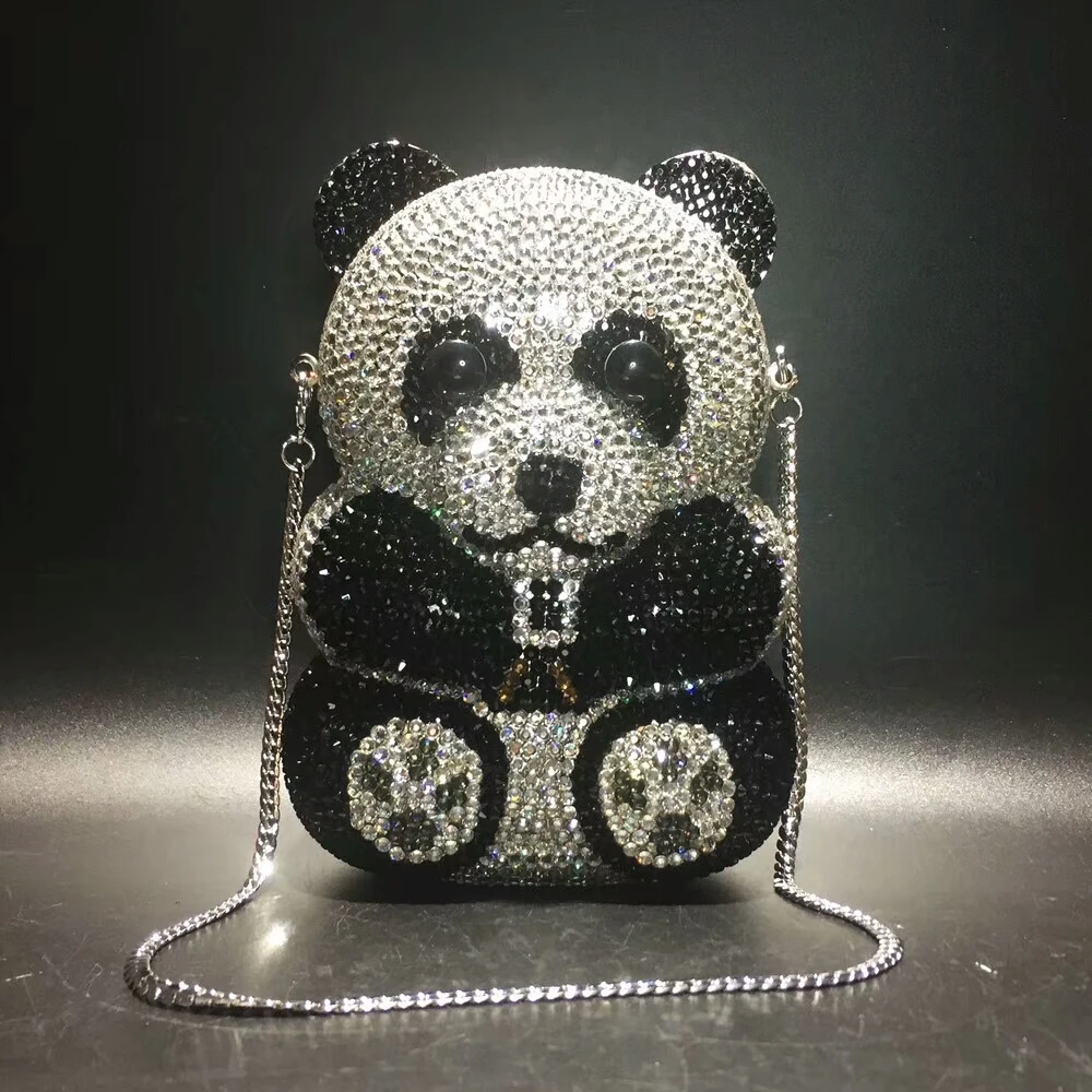 women panda shape Crystal Evening Bag Beaded Day Clutches Lady Wedding