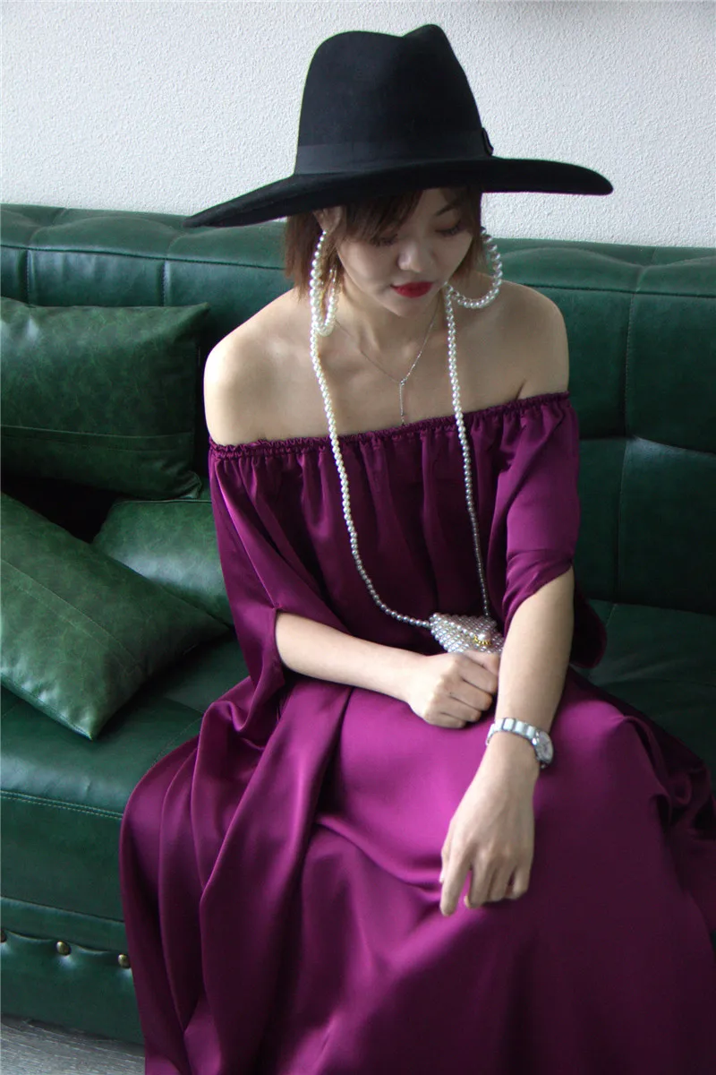 zoux Lose green 2019 Lange Kleider Neck Batwing Sommer Spiel purple Temperament Black Z Frauen Kleid Mode Slash Ärmel Übergroßen Alle Neue q5Lc3R4Aj