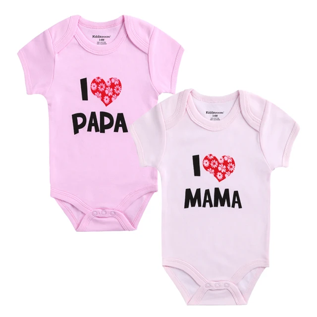 2PCS LOT Newborn Baby Clothes Short Sleeve Girl Boy Clothing I Love Papa Mama Design 100