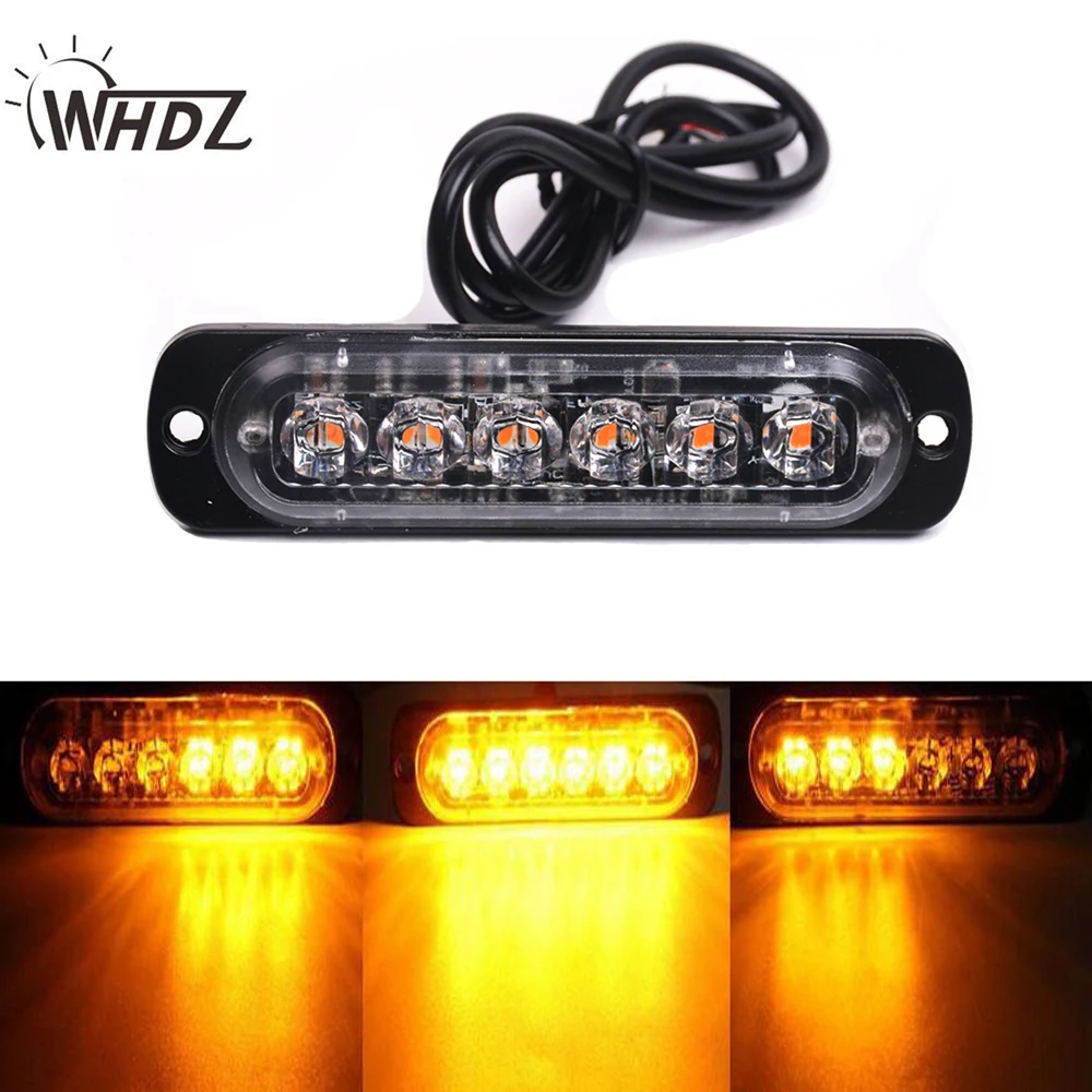 WHDZ Universal Amber 6 LED 18W Bar DC 12V 24V Car Truck Strobe Flash