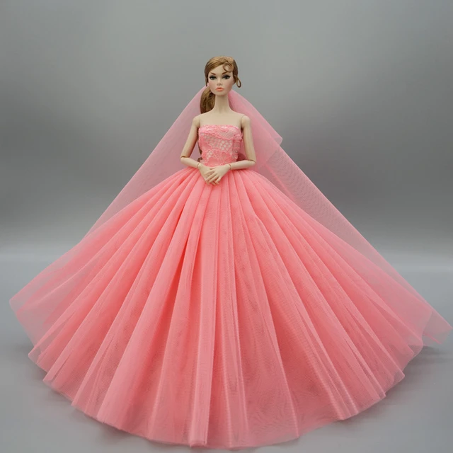 Vestido para boneca barbie, vestido rosa quente, roupas para casamento,  boneca e véu, princesa, roupa de festa para boneca barbie 1/6 - AliExpress