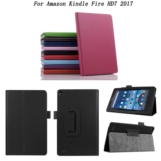 

For Amazon Kindle Fire HD7 2017 Case, Luxury PU Leather Smart Flip Stand Tablet Cover Case With Auto Sleep Wake