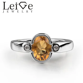 

925 Silver Real Citrine Ring Oval Cut Yellow Gemstone Bezel Setting Romantic Promise Wedding Rings for Women