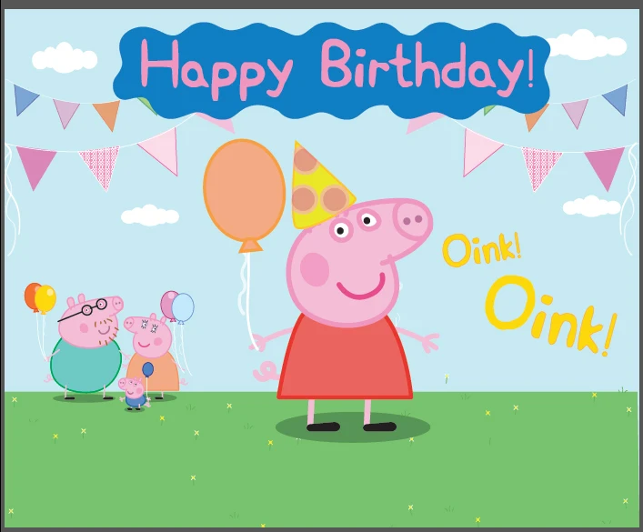 7x5FT Balloons Flags Happy Birthday Cartoon Pig Oink Grass ...