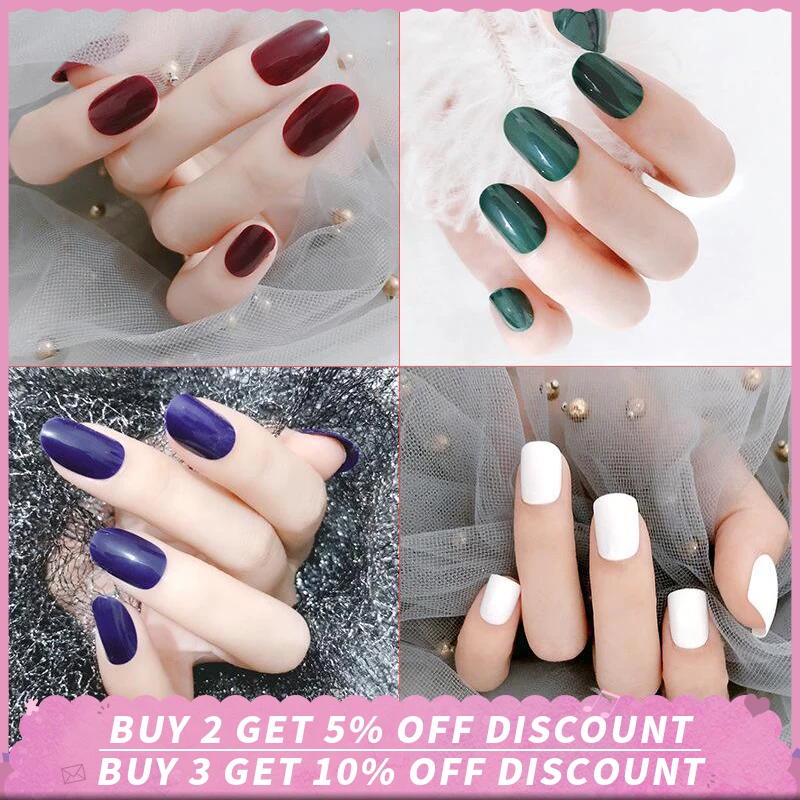 

Fake Nails 24Pcs Full Nail Cover Nail Tips Solid Color Designs With 24 Pcs Transparente Tapes False Nail Art 15 Styles