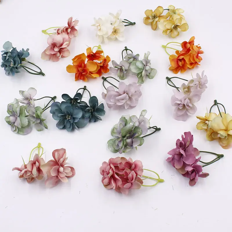 

5 pieces / lot A bunch of two small flowers a big flower chrysanthemum rose artificial silk flower head holiday wedding decorat