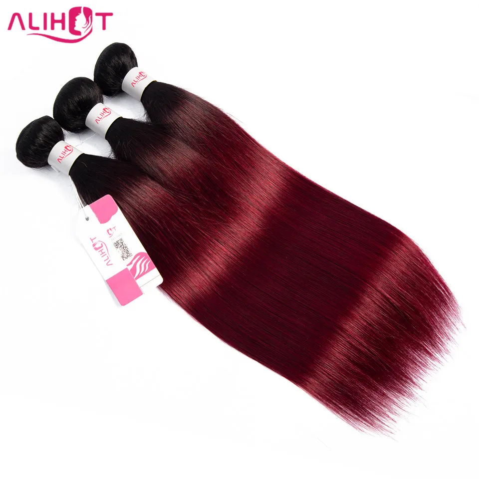 Ali Hot Burgundy Bundles With Closure Two Tone 1B/99J Red 3 Bundles With Closure Brazilian Straight Hair Bundles With Closure Ali Hot Burgundy Bundles With Closure Two Tone 1B/99J Red 3 Bundles With Closure Brazilian Straight Hair Bundles With Closure