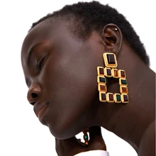 

DIYMIN New Design za Geometric Crystal Drop Earrings 2018 Hot Sale Bohemian Square Big Dangle Earrings For Women Jewelry