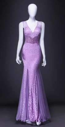 MJ445 Длинные вечерние платья vestido de festa Longo com Renda - Цвет: PURPLE