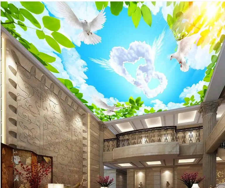 

modern ceiling murals wallpaper custom 3d photo wall paper for ceiling White clouds green leaves bedroom ceiling wallpaper